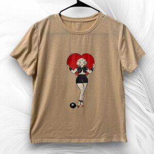 SHEIN Beige Graphic T Shirt Betty Style Print Size M